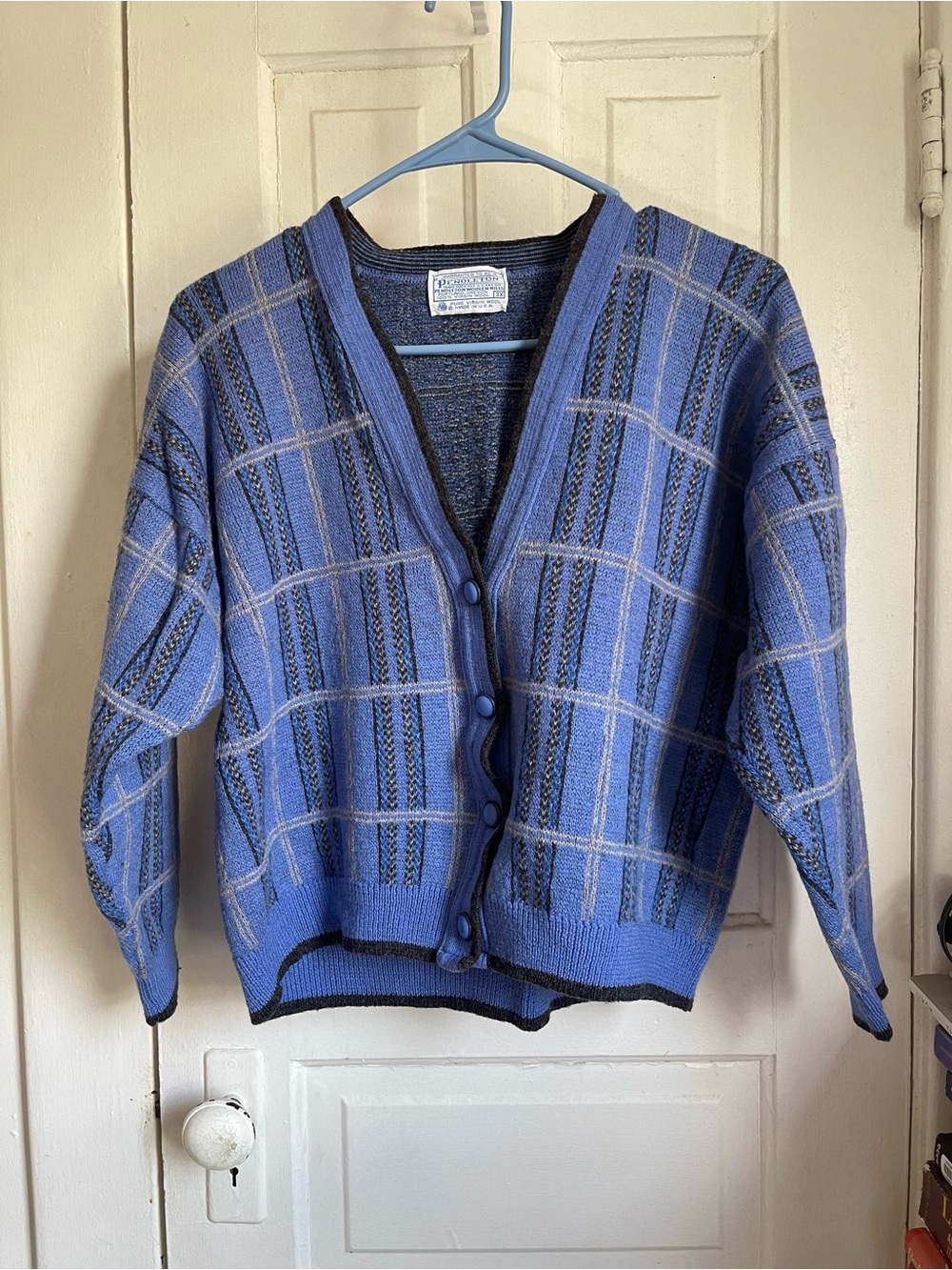 Pendleton Blue Plaid Knit Button-Front Cardigan